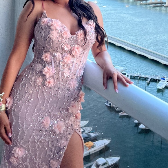 Portia and Scarlett Pink Floral Lace Gown - Picture 3 of 5